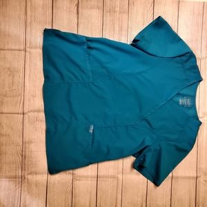 Cherokee Workwear Revolution Women's 2-Pocket Mock Wrap Scrub Top Teal…